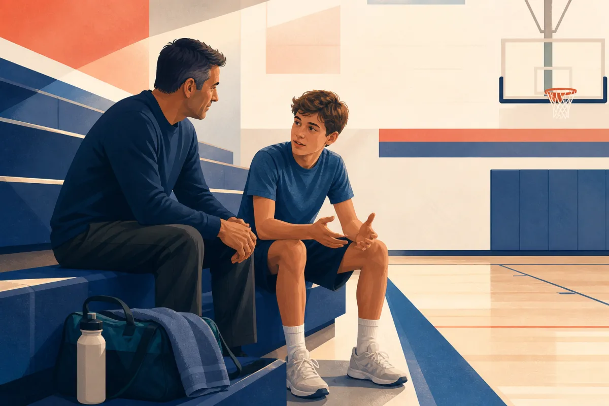 A parent listens while a teen athlete explains how a training session felt